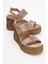 Olien Kahve Süet Deri Kadın Dolgu Topuklu Sandalet 1