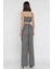 Kadın Çizgi Desenli Straplez Crop Top Bluz Palazzo Pantolon Ikili Takım P-00016546 3
