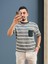 Erkek Bisiklet Yaka Cep Detaylı Yeni Sezon Trend Çizgili Örme T-Shirt 1