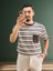 Erkek Bisiklet Yaka Cep Detaylı Yeni Sezon Trend Çizgili Örme T-Shirt 1