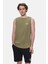 Elton Koyu Haki Bisiklet Yaka Sıfır Kol Yıkamalı Baskılı Oversize Erkek Tshirt 1