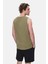 Elton Koyu Haki Bisiklet Yaka Sıfır Kol Yıkamalı Baskılı Oversize Erkek Tshirt 3