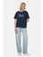 Everlee Lacivert Bisiklet Yaka Taş Yıkama Baskılı Loose Fit Kadın Tshirt 3