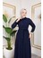 Ön Düğmeli Gizli Cep Detaylı ELBISE-5029 Lacivert 3