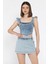 Kadın Yan Fermuar Detaylı Mini Jean Kot Şort Etek P-00016543 1
