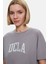 Everlee Koyu Gri Bisiklet Yaka Taş Yıkama Baskılı Loose Fit Kadın Tshirt 2