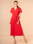 Lupinn Moda Kırmızı V Yaka Kısa Kollu Yandan Bağlamalı Kuşaklı Midi Elbise - Yazlık Dokuma 4