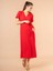 Lupinn Moda Kırmızı V Yaka Kısa Kollu Yandan Bağlamalı Kuşaklı Midi Elbise - Yazlık Dokuma 5