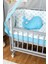 Ahşap Beşik Anne Yanı Yeni Doğan Papatya Gri Bebek Beşiği Mavi Balina Uyku Setli + Teker 3