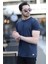 Erkek Bisiklet Yaka Ribanalı Pamuklu T-Shirt Lacivert - 2143 2