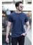 Erkek Bisiklet Yaka Ribanalı Pamuklu T-Shirt Lacivert - 2143 5