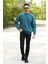 Erkek Oversize Sweatshirt Petrol Mavi Bisiklet Yaka Jb Nakışlı 3ip Şardonlu Pamuk Karışımlı - 5405 5