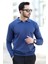 Erkek Indigo Polo Yaka %100 Mikro Flament Örme Ribanalı Triko Sweatshirt - 1920 1
