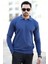 Erkek Indigo Polo Yaka %100 Mikro Flament Örme Ribanalı Triko Sweatshirt - 1920 3