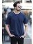 Erkek Bisiklet Yaka Regular Fit Pamuklu T-Shirt Lacivert - 5446 2