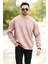 Erkek Oversize Sweatshirt Pembe Bisiklet Yaka Jb Nakışlı 3ip Şardonlu Pamuk Karışımlı - 5405 1