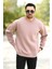 Erkek Oversize Sweatshirt Pembe Bisiklet Yaka Jb Nakışlı 3ip Şardonlu Pamuk Karışımlı - 5405 2