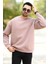 Erkek Oversize Sweatshirt Pembe Bisiklet Yaka Jb Nakışlı 3ip Şardonlu Pamuk Karışımlı - 5405 5