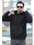 Erkek Kapüşonlu Oversize Sweatshirt Siyah Kanguru Cep Intersoft Hoodie - 5738 2