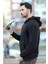 Erkek Kapüşonlu Oversize Sweatshirt Siyah Kanguru Cep Intersoft Hoodie - 5738 3