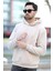 Erkek Kapüşonlu Oversize Sweatshirt Bej Kanguru Cep Intersoft Hoodie - 5738 3
