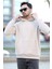 Erkek Kapüşonlu Oversize Sweatshirt Bej Kanguru Cep Intersoft Hoodie - 5738 4