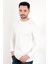 Erkek Beyaz Bisiklet Yaka Slim Fit Esnek Waffle Kumaş Dokulu Uzun Kollu T-Shirt - 5073-2 2