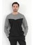 Erkek Füme Siyah Parçalı Baskılı Bisiklet Yaka Pamuklu Regular Fit Sweatshirt - 0343 1