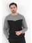 Erkek Füme Siyah Parçalı Baskılı Bisiklet Yaka Pamuklu Regular Fit Sweatshirt - 0343 5