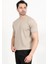 Erkek Bisiklet Yaka Kısa Kol Fitilli Triko T-Shirt Bej - 2502 3