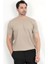 Erkek Bisiklet Yaka Kısa Kol Fitilli Triko T-Shirt Bej - 2502 5