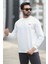 Erkek Kışlık Sweatshirt Beyaz Üç Iplik Şardonlu O Yaka Ribanalı Regularfit Baskılı - 5012-1-1 1