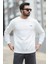 Erkek Kışlık Sweatshirt Beyaz Üç Iplik Şardonlu O Yaka Ribanalı Regularfit Baskılı - 5012-1-1 4