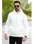Beyaz Erkek Kapüşonlu Sweatshirt Kanguru Cepli Pamuk Karışımlı Oversize Hoodie - 5281 2