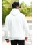Beyaz Erkek Kapüşonlu Sweatshirt Kanguru Cepli Pamuk Karışımlı Oversize Hoodie - 5281 3