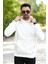 Beyaz Erkek Kapüşonlu Sweatshirt Kanguru Cepli Pamuk Karışımlı Oversize Hoodie - 5281 4