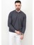 Erkek Polo Yaka Sweatshirt Füme Selanik Örgü Pamuk Karışım Ribanalı Düğme Kapama - 5739 1
