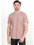 Erkek Bisiklet Yaka Etiket Detaylı Dokulu T-Shirt Pudra - 2743 1