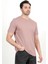 Erkek Bisiklet Yaka Etiket Detaylı Dokulu T-Shirt Pudra - 2743 2