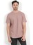 Erkek Bisiklet Yaka Etiket Detaylı Dokulu T-Shirt Pudra - 2743 3