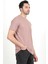 Erkek Bisiklet Yaka Etiket Detaylı Dokulu T-Shirt Pudra - 2743 4