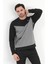 Erkek Siyah Füme Parçalı Baskılı Bisiklet Yaka Pamuklu Regular Fit Sweatshirt - 0343 3