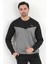 Erkek Siyah Füme Parçalı Baskılı Bisiklet Yaka Pamuklu Regular Fit Sweatshirt - 0343 4