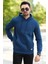 Açık Lacivert Erkek Kapüşonlu Sweatshirt Kanguru Cepli Pamuk Karışımlı Oversize Hoodie - 5281 2