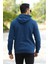 Açık Lacivert Erkek Kapüşonlu Sweatshirt Kanguru Cepli Pamuk Karışımlı Oversize Hoodie - 5281 3
