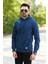 Açık Lacivert Erkek Kapüşonlu Sweatshirt Kanguru Cepli Pamuk Karışımlı Oversize Hoodie - 5281 4