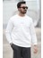 Erkek Bisiklet Yaka 3iplik Baskılı Sweatshirt Beyaz - 5012-1 2