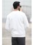 Erkek Bisiklet Yaka 3iplik Baskılı Sweatshirt Beyaz - 5012-1 3