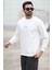 Erkek Bisiklet Yaka 3iplik Baskılı Sweatshirt Beyaz - 5012-1 5