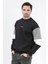 Erkek Bisiklet Yaka Sweatshirt Siyah 3 Iplik Kolu Garnili Oversize Pamuk Karışım - 5298 3